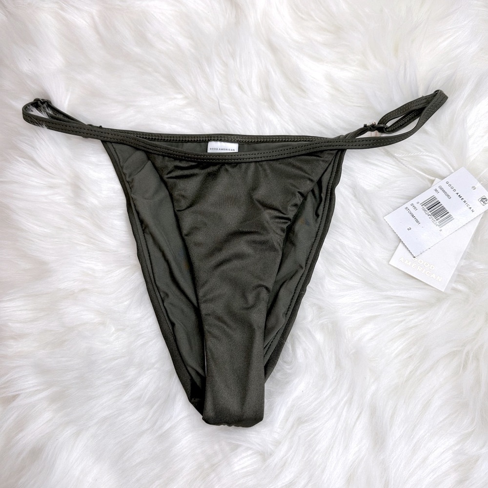 NWT Good American High Leg Extra Cheeky Bikini Bottom Dark Green Size 2/Medium - Picture 2 of 15